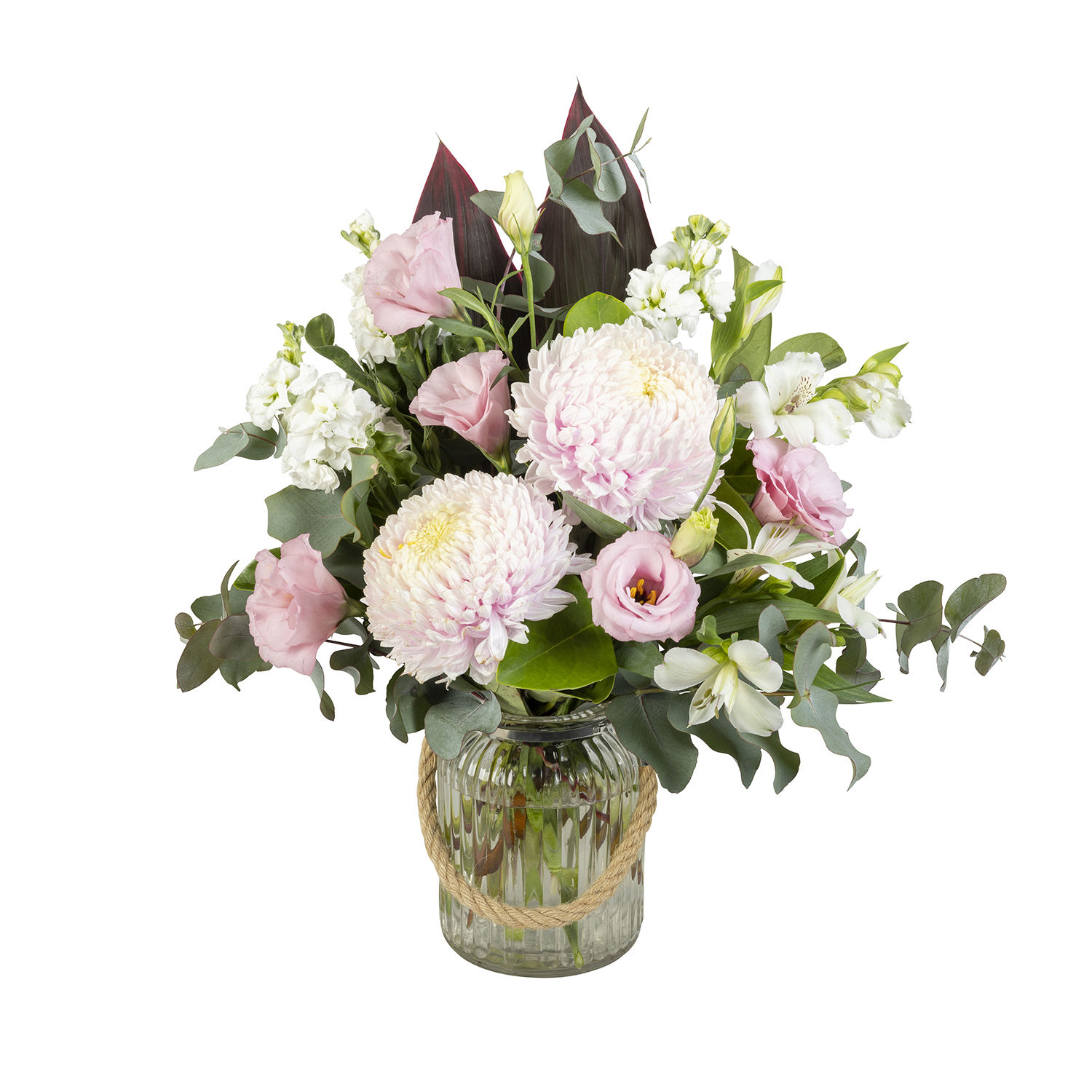 Pink disbud chrysanthemum arrangement