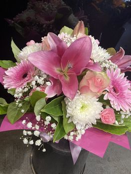 Pretty in pink boxed wedding arrangement